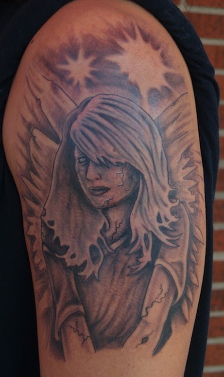 black and grey angel statuetattoo by john garancheski iii black and grey angel statuetattoo by john garancheski iii