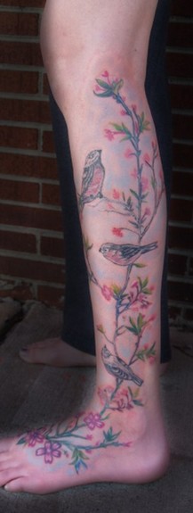 Tattoos Realistic tattoos 3 Little Birds Cherry Blossom Tattoo Side View