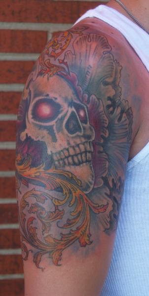 Winged Skull and Victorian Filigree Designs Tattoo Front View