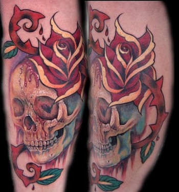 skull rose tattoo. skull and traditional rose