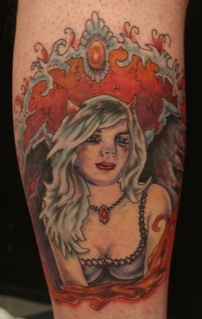 devil girl tattoo. a pretty devil angel girl