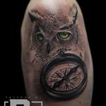 Tattoos - owl compass tattoo - 116042