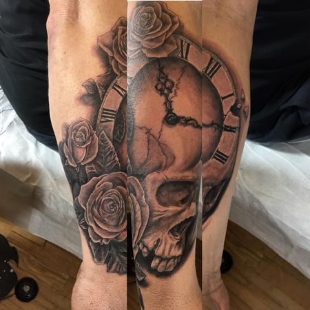 Tattoos - Skull, roses and clock - 125282