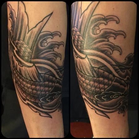 Tattoos - Black and grey koi fish - 131934