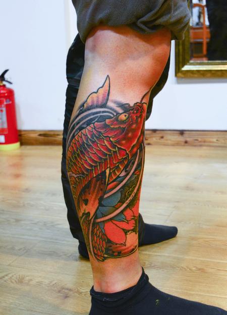 Tattoos - Koi Fish and Lotus Blossom Rippling Reflection - 101363