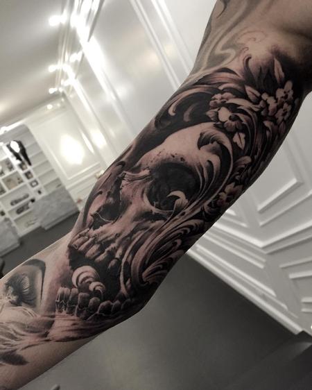 Tattoos - Skull and Flowers Tattoo - 116265