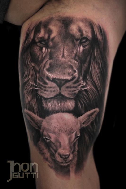 lion and lamb by jhon gutti tattoonow lion and lamb by jhon gutti tattoonow