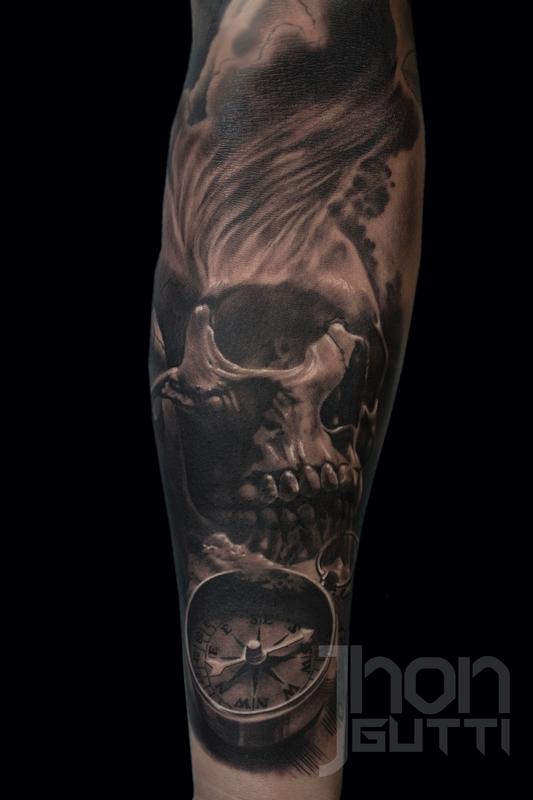 jhon gutti tattoos skull skull amp compass jhon gutti tattoos skull skull amp compass
