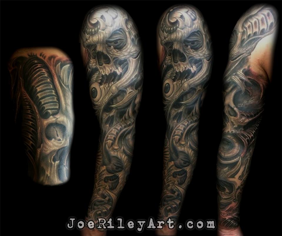 biomech sleeve with skulls by joe riley tattoonow biomech sleeve with skulls by joe riley tattoonow
