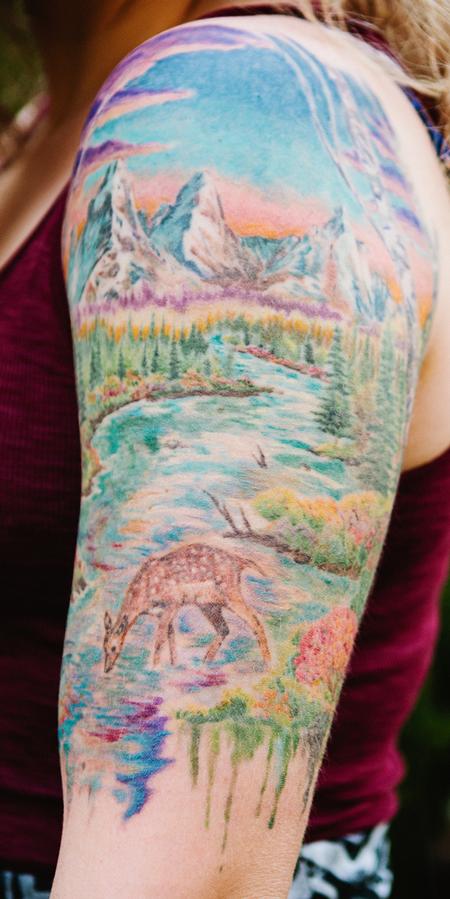 Tattoos - Colorado Oil Paint Landscape Half Sleeve - 98676