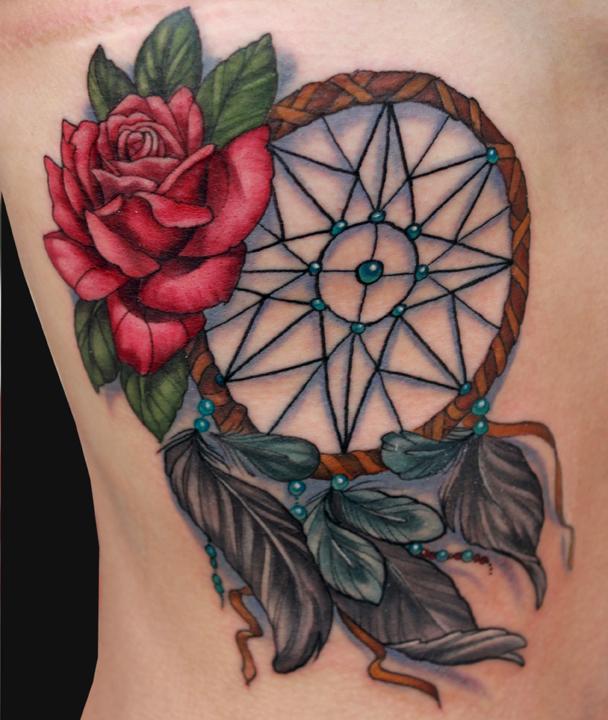 dreamcatcher and rose tattoo by katelyn crane tattoonow dreamcatcher and rose tattoo by katelyn crane tattoonow