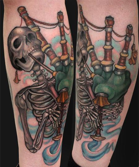 Katelyn Crane - Skeleton playing the bagpipes tattoo