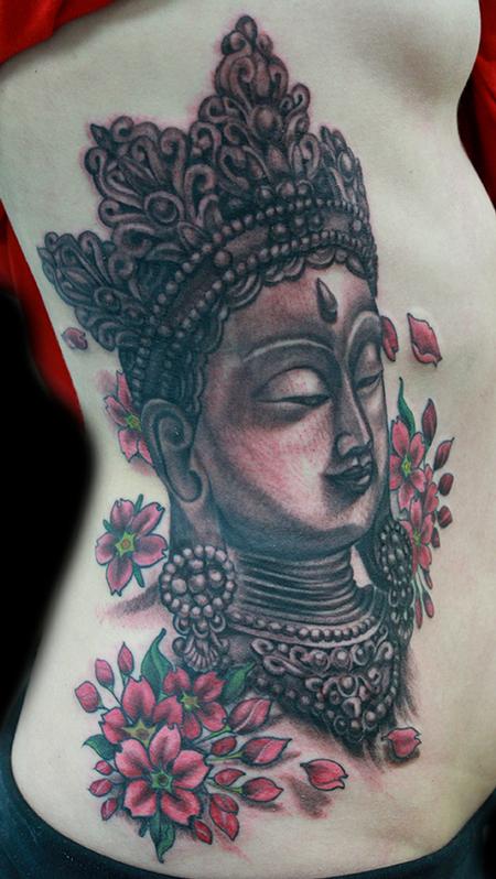 Katelyn Crane - Buddha and cherry blossom tattoo