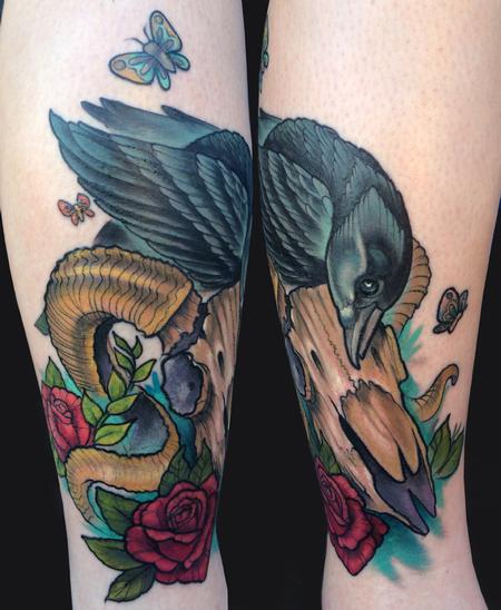 Katelyn Crane - Crow and Rams skull Tattoo