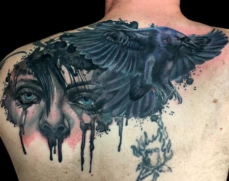 Katelyn Crane - Crying Woman and Crow tattoo