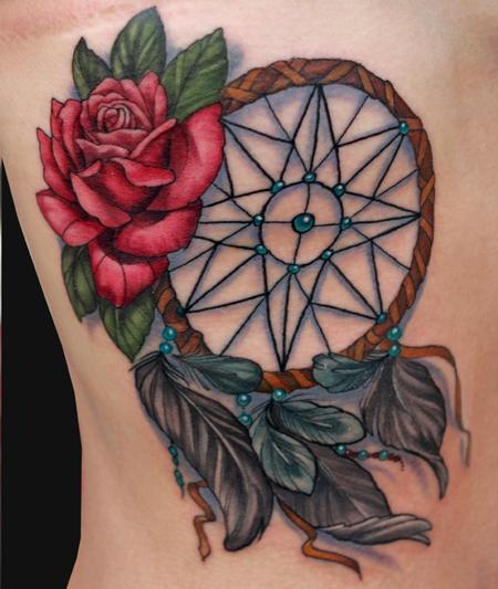 Katelyn Crane - Dreamcatcher and rose tattoo