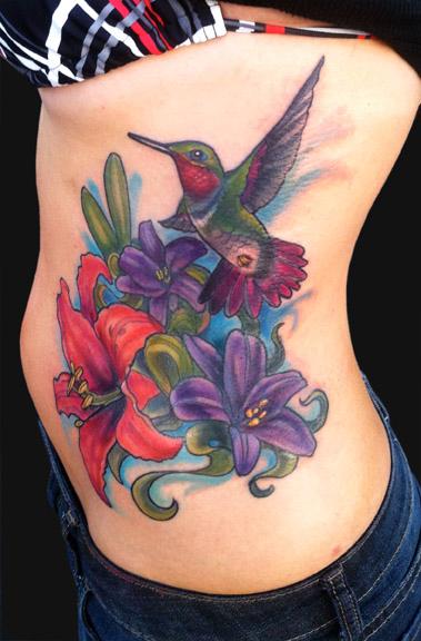 Katelyn Crane - Hummingbird and Lily tattoo