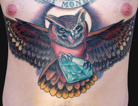 Katelyn Crane - Owl holding diamond tattoo