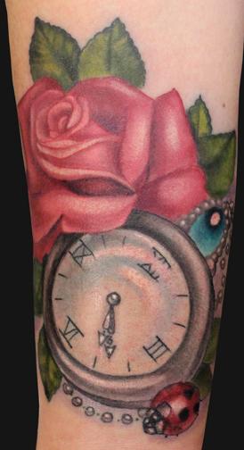 Katelyn Crane - Pocket Watch and Rose Tattoo