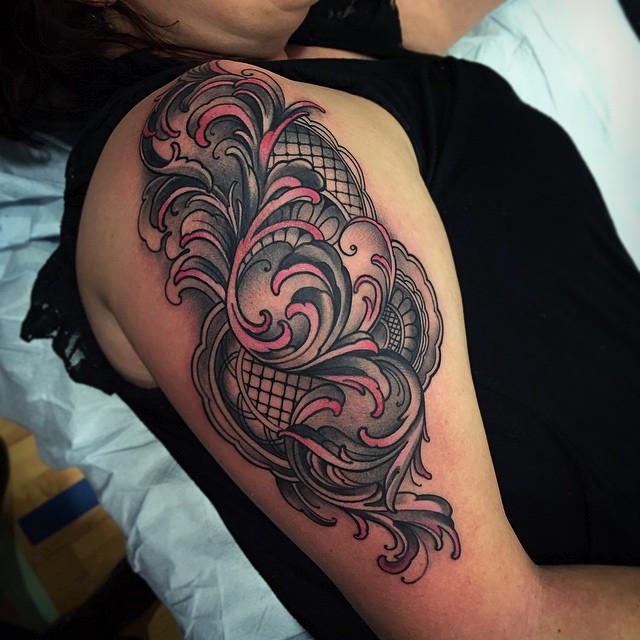 Tattoos by Laura Jade Tattoos Feminine Pink filigree and lace