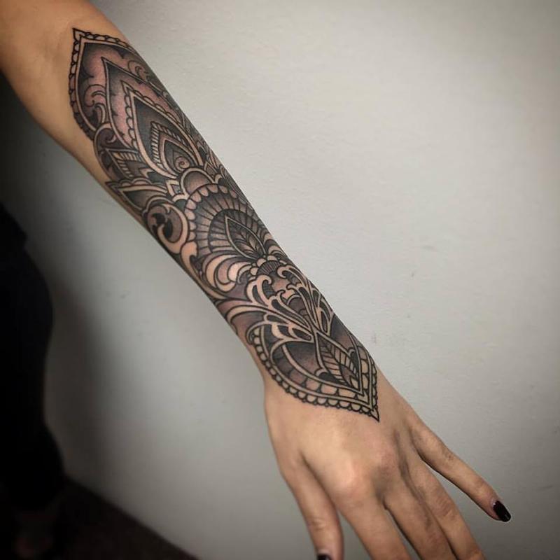 black and grey ornamental forearm by laura jade tattoos black and grey ornamental forearm by laura jade tattoos