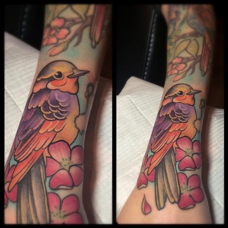 Colorful bird and blossoms Tattoo Design Thumbnail