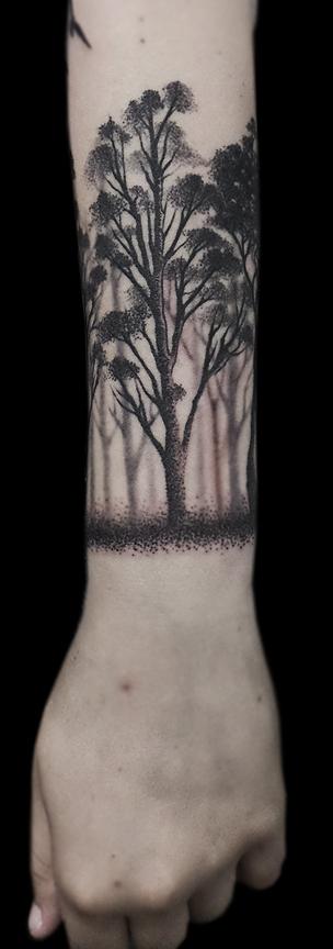 dotwork black forest canopy forearm tattoo Design Thumbnail