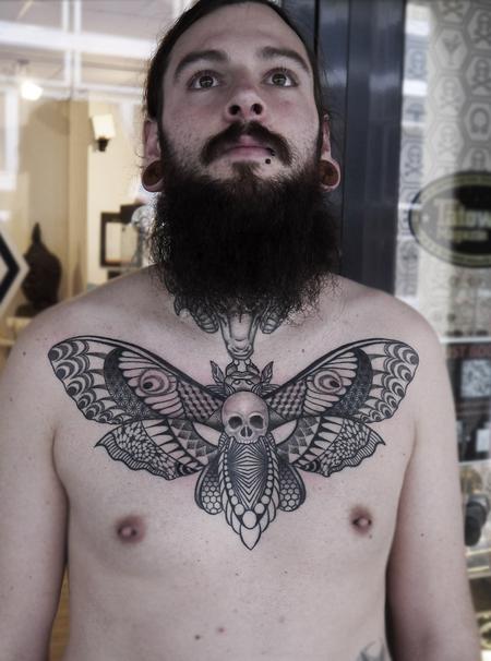 Tattoos - dotwork linework geometric death head moth tattoo - 125802