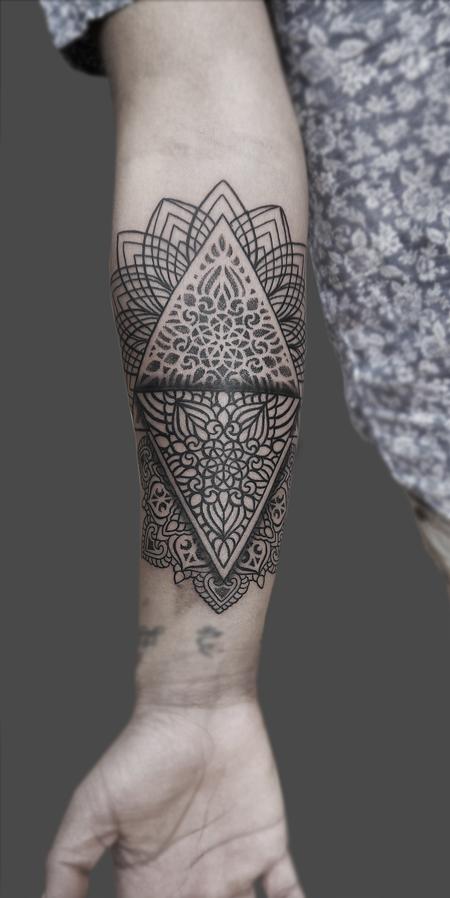 dotwork linework mandala forearm tattoo Design Thumbnail