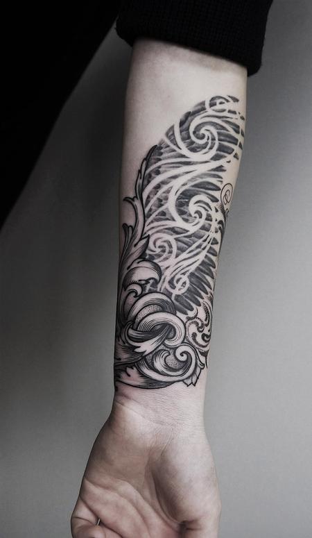 Tattoos - black and grey filigree wings - 125822