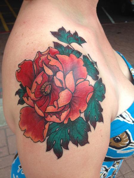 Rebecca Smith (Beccadoodletattoos)  - Peony tattoo 