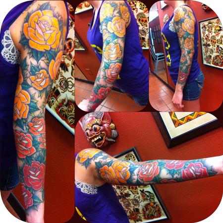 Tattoos - Traditional  Rose sleeve  - 100652