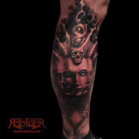 Tattoos - Black and Grey, Gothic Realism Fusion portrait - 108659