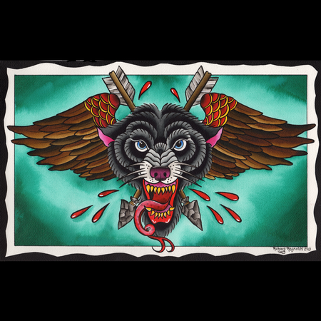 Tattoos - Flying Wolf Head - 116912