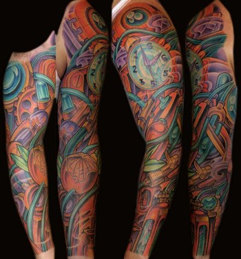 Terry Ribera Abstract mechanical clock tattoo