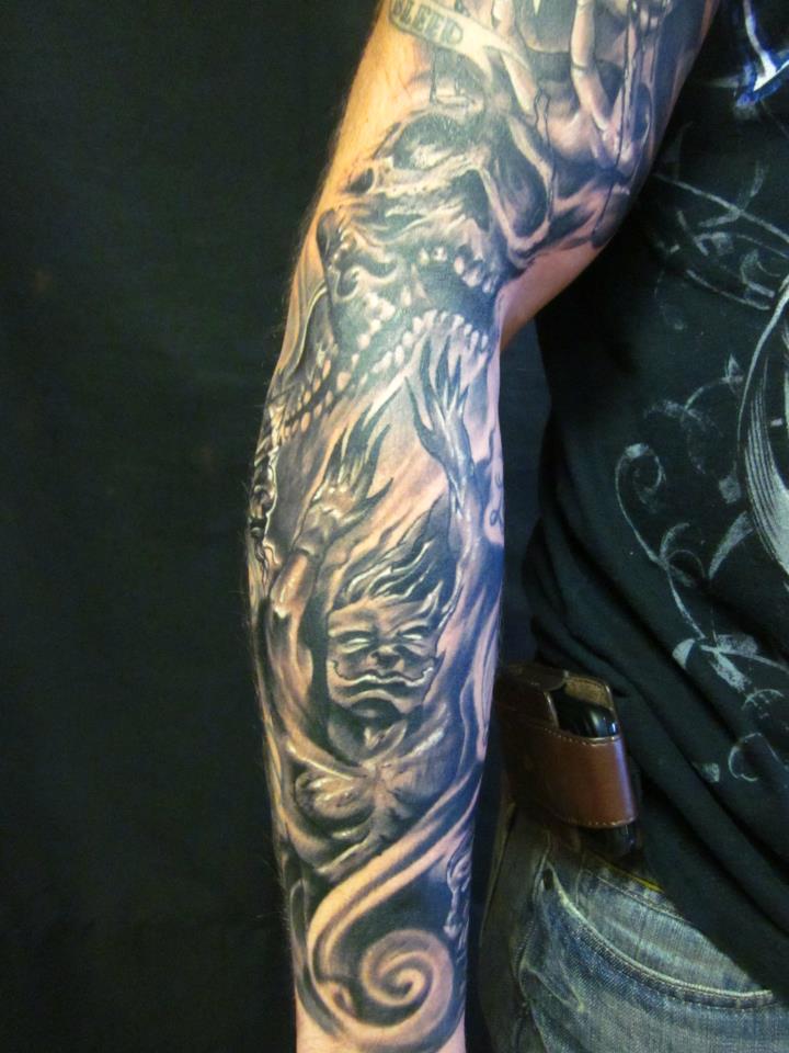 Tattoos - skull demon sleeve - 66625