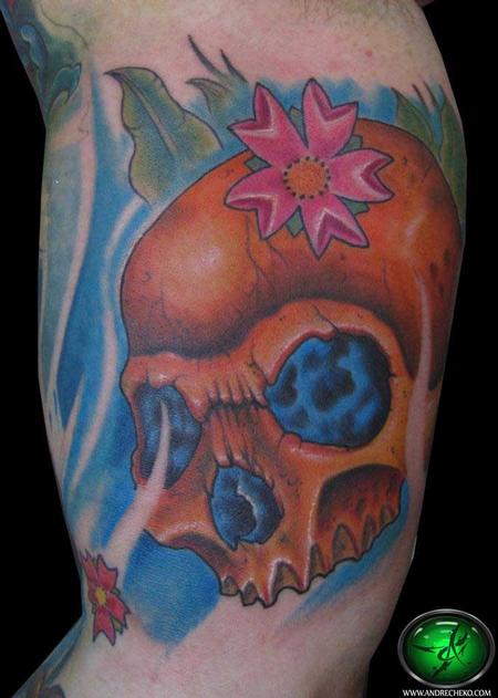 Tattoos - Cherry Blosson skull Tattoo - 69414