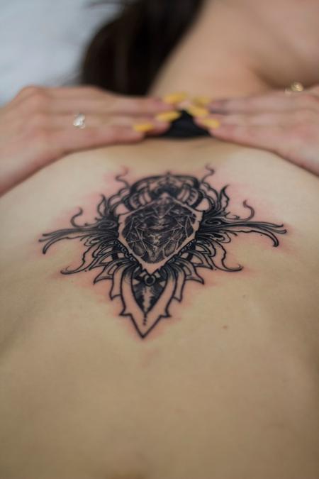 Tattoos - abstract ornamental sternum female tattoo - 133130