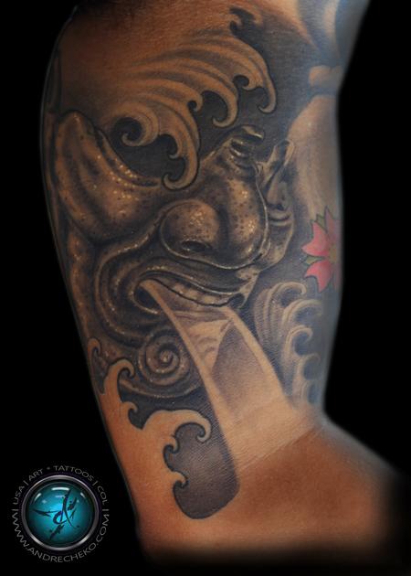 Tattoos - Japanese mask with waves tattoo - 86236