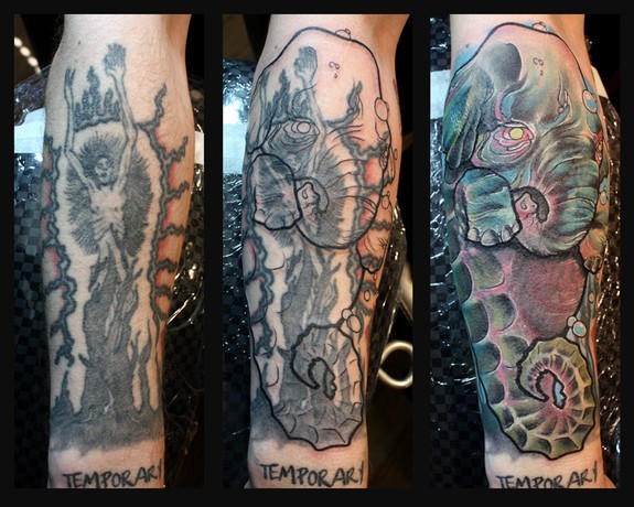 Comments Cover up tattoo of some sort of elephant seahorse hybrid