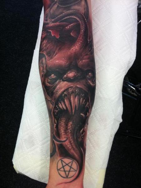 Tattoos Tommy Lee Wendtner evil forearm half sleeve tattoo