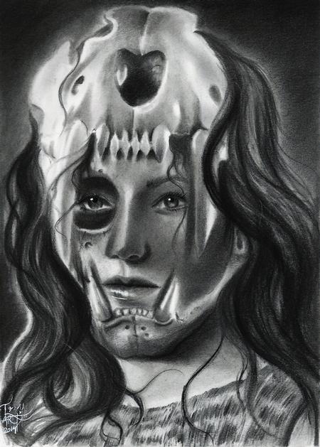 Tattoos - aztec princess,jaguar skull,black and grey ,charcoal,graphite,animals - 95261