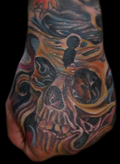 skull tattoos on hands. Skull hand morph