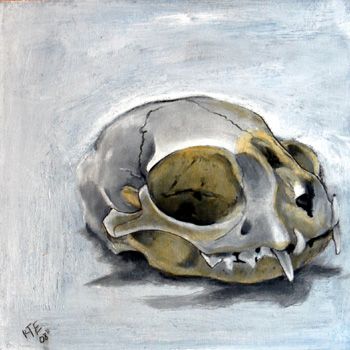 Tattoos - cat skull acyrilic opens on wood - 31118