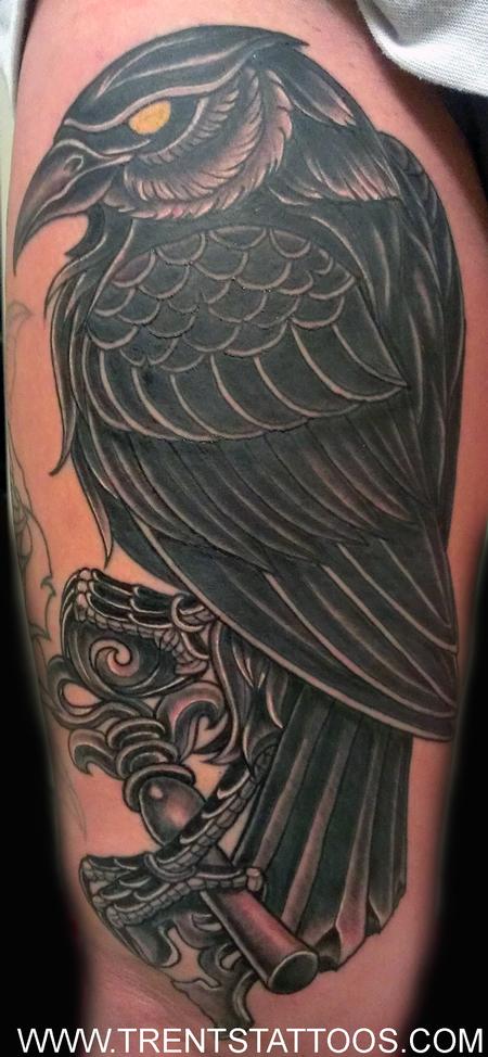 Black bird and skeleton key by Trent Edwards : Tattoos