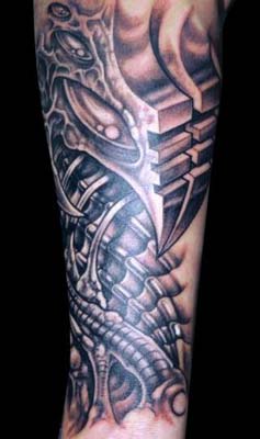 Tattoos - Black and Grey Bio Mech Arm - 14463