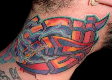Tattoos - Geometric Neck with Lightning - 14475