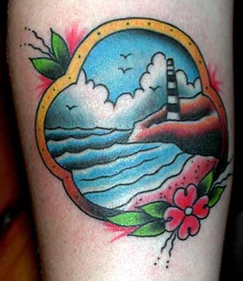 American Traditional Lighthouse Tattoo