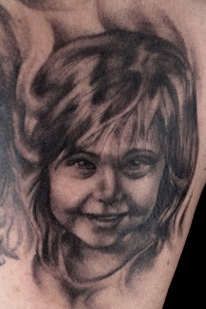 Kelly Doty Black and Gray Girl Portrait Tattoo Large Image Leave Comment