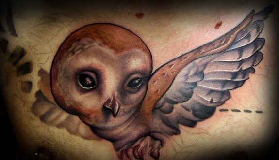 Kelly Doty - Barn Owl tattoo (unfinished)